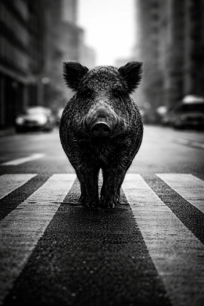 Wildschwein auf dem Zebrastreifen